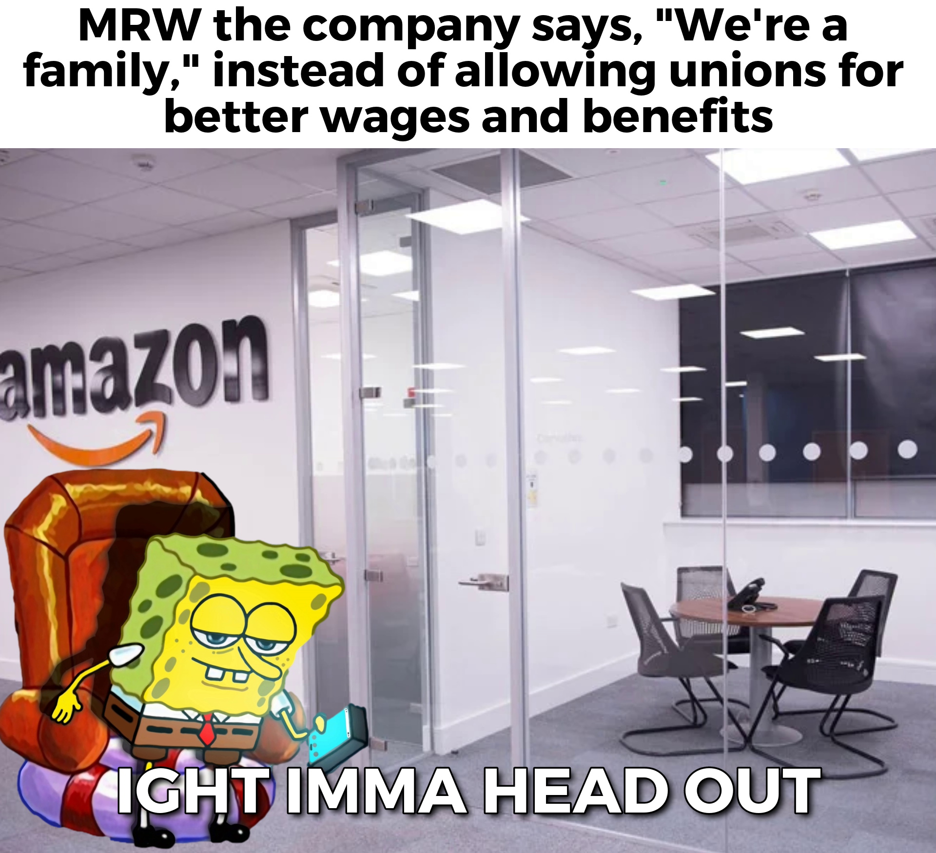 Amazon "we're a family" unionization meme