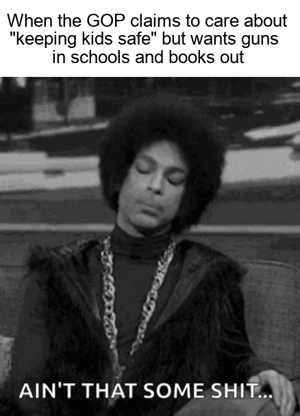 When the GOP claims to care about keeping kids safe but wants guns in schools and books out motion meme