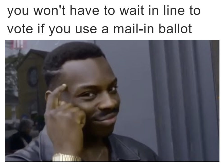 You won't have to wait in line to vote if you use a mail-in ballot meme