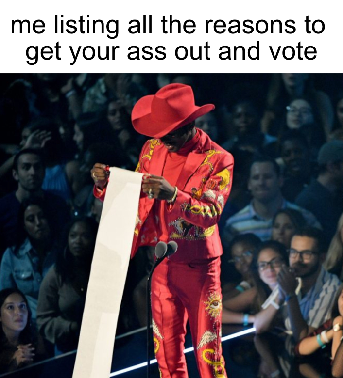 Me listing all the reasons to get your ass out and vote meme