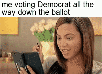 Me voting Democrat all the way down the ballot motion meme