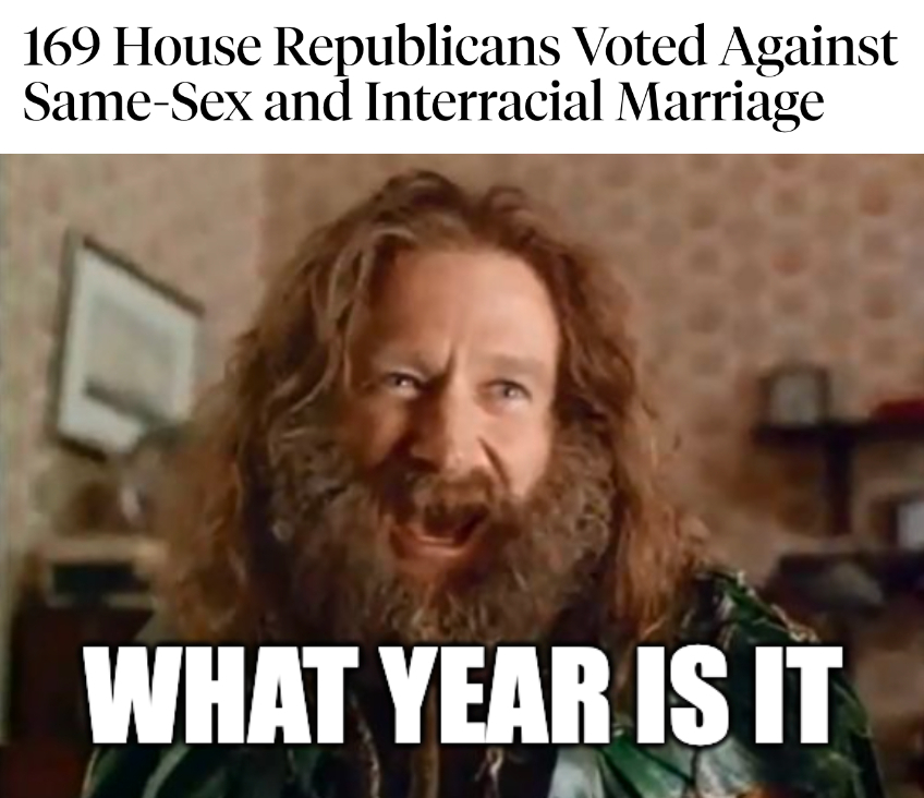 169 House Republicans Voted Against Same-Sex and Interracial Marriage - What Year Is It? meme