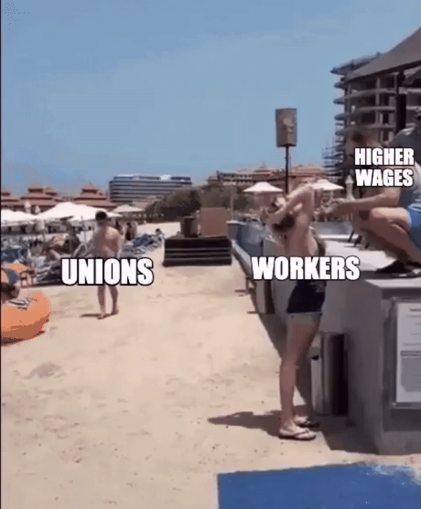 Unions helping workers get higher wages motion meme