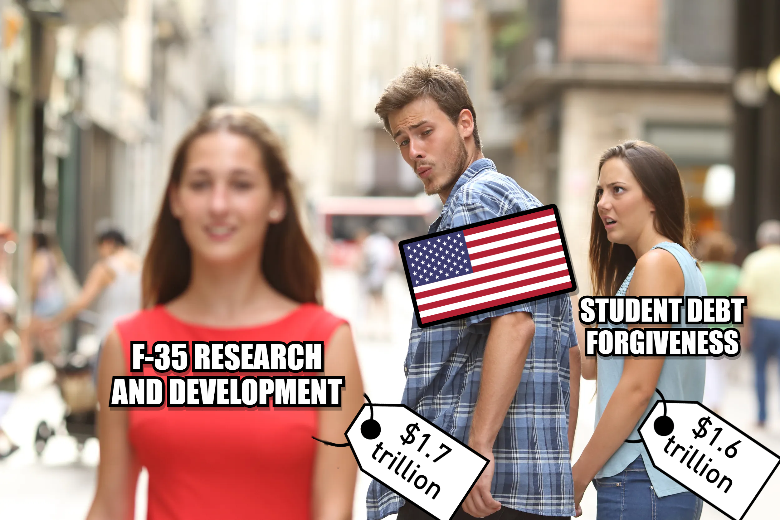 The US looking to F-35 Research and Development over student debt forgiveness meme