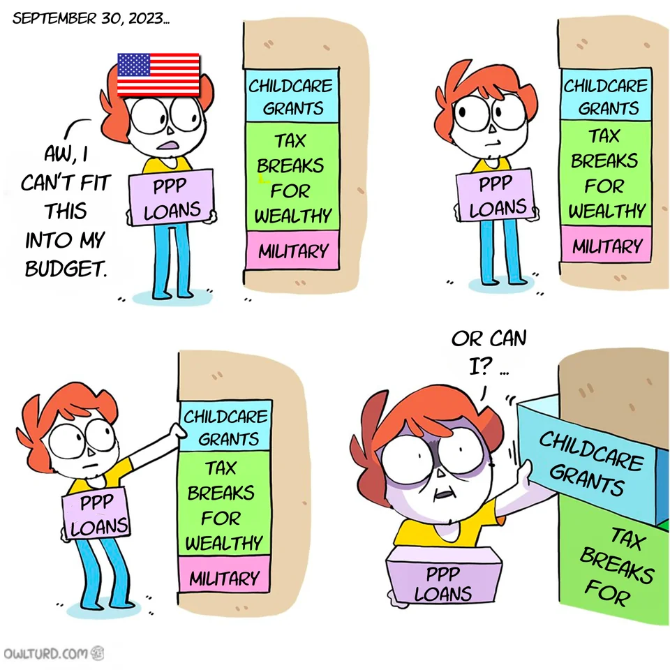 US swapping childcare grants for PPP loans meme