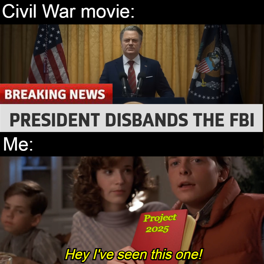 Civil war movie vs Project 2025 meme