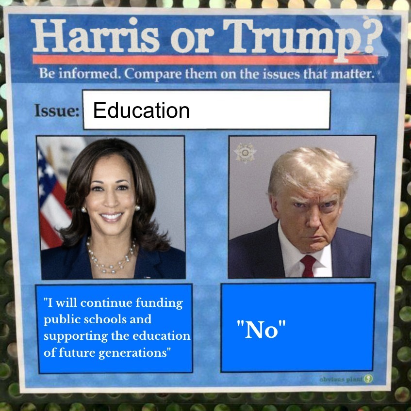 Harris or Trump fund public schools meme