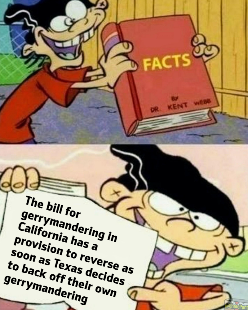 Facts, the bill for gerrymandering in California has a provision to reverse as soon as Texas decides to back off their own gerrymandering, ed edd and eddy meme